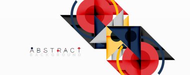 Kesişen üçgenler, daireler ve gradyanlarla soyut geometrik bileşim, derinlik ve kontrastla dinamik bir katman oluşturur.