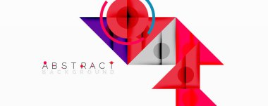 Kesişen üçgenler, daireler ve gradyanlarla soyut geometrik bileşim, derinlik ve kontrastla dinamik bir katman oluşturur.