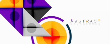 Katmanlı üçgenler, daireler ve gradyanlarla birlikte geometrik soyut tasarım, keskin zıtlıklar ve derinlikle yapılandırılmış bir model oluşturur.