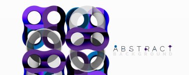 Birbirine kenetlenmiş dairesel ve tüp şekilli soyut geometrik desenler, pürüzsüz gradyanlar, keskin zıtlıklar ve dinamik katmanlar içerir.