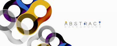 Birbirine kenetlenmiş dairesel ve tüp şekilli soyut geometrik desenler, pürüzsüz gradyanlar, keskin zıtlıklar ve dinamik katmanlar içerir.