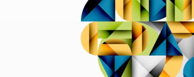 Katmanlı daireler ve açısal segmentlerle modern soyut kompozisyon gradyan, şeffaflık efektleri ve yapılandırılmış geometrik düzen içerir.