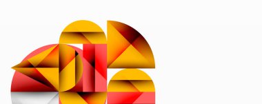 Katmanlı daireler ve açısal segmentlerle modern soyut kompozisyon gradyan, şeffaflık efektleri ve yapılandırılmış geometrik düzen içerir.