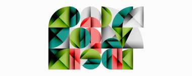 Kesişen daireler, üçgenler, kareler ve keskin açılarla soyut geometrik tasarım gradyan, derinlik ve kontrast içeren katmanlı bir bileşim yaratır.