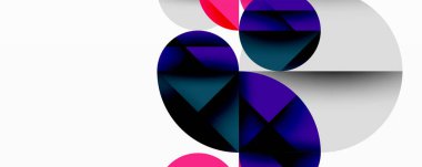 Katmanlı daireler ve açısal segmentlerle modern soyut kompozisyon gradyan, şeffaflık efektleri ve yapılandırılmış geometrik düzen içerir.