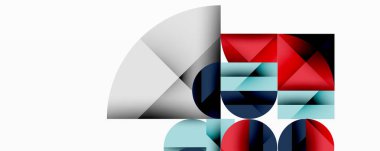 Üst üste binen daireler ve gradyanlarla soyut geometrik çizimler, daire kare üçgen şekilleri arka plan şekilleri keskin açısal kesikler, pürüzsüz gölgeleme ve yapılandırılmış katman bileşimi