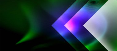 Neon ışıklı, soyut arkaplana sahip cam kareler