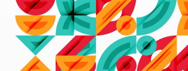 Dairesel ve yuvarlak elementlerin yer aldığı soyut geometrik arkaplan. Kalın kontrast, pürüzsüz gradyanlar, dinamik kompozisyon, fütüristik stil