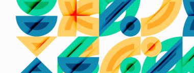 Dairesel ve yuvarlak elementlerin yer aldığı soyut geometrik arkaplan. Kalın kontrast, pürüzsüz gradyanlar, dinamik kompozisyon, fütüristik stil