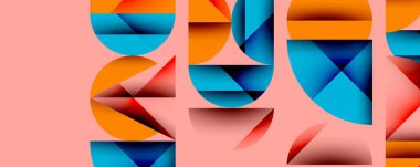 Çemberler ve üçgenlerin kesiştiği soyut geometrik desen. Yüksek kontrastlı kompozisyon derinlik yaratır ve dinamik, modern estetik