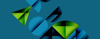 Çemberler ve üçgenlerin kesiştiği soyut geometrik desen. Yüksek kontrastlı kompozisyon derinlik yaratır ve dinamik, modern estetik