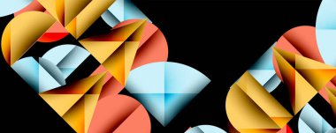 Çemberler ve üçgenlerin kesiştiği soyut geometrik desen. Yüksek kontrastlı kompozisyon derinlik yaratır ve dinamik, modern estetik