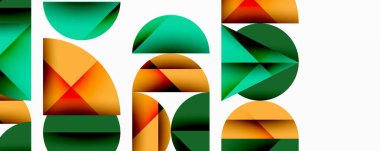 Çemberler ve üçgenlerin kesiştiği soyut geometrik desen. Yüksek kontrastlı kompozisyon derinlik yaratır ve dinamik, modern estetik