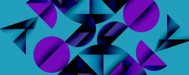 Çemberler ve üçgenlerin kesiştiği soyut geometrik desen. Yüksek kontrastlı kompozisyon derinlik yaratır ve dinamik, modern estetik