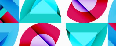 Daireler, yarı daireler, kareler ve yuvarlak üçgenler. Duvar kağıdı, afiş, arkaplan, kart, kitap illüstrasyonu, iniş sayfası için geometrik mozaik mozaik desen soyut arkaplan