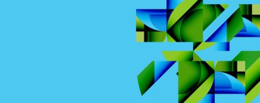 Birbirine kenetlenmiş dairesel ve açısal şekillerle soyut geometrik bileşim, pürüzsüz gradyanlar ve beyaz arkaplan üzerinde keskin karşıtlıklar