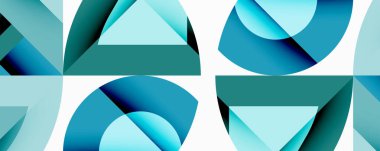 Daireler, yarı daireler, kareler ve yuvarlak üçgenler. Duvar kağıdı, afiş, arkaplan, kart, kitap illüstrasyonu, iniş sayfası için geometrik mozaik mozaik desen soyut arkaplan