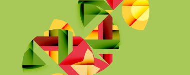 Daireler, yarı daireler, kareler ve yuvarlak üçgenler. Duvar kağıdı, afiş, arkaplan, kart, kitap illüstrasyonu, iniş sayfası için geometrik mozaik mozaik desen soyut arkaplan