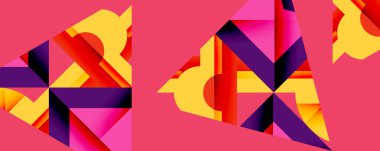 Birleştirilmiş açısal ve eğri şekilli soyut geometrik çizimler, pürüzsüz eğimli dinamik bileşimler ve kalın karşıtlıklar