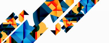 Daireler, yarı daireler, kareler ve yuvarlak üçgenler. Duvar kağıdı, afiş, arkaplan, kart, kitap illüstrasyonu, iniş sayfası için geometrik mozaik mozaik desen soyut arkaplan