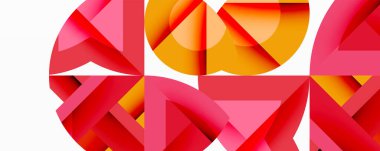 Birbirine kenetlenmiş dairesel ve açısal şekillerle soyut geometrik bileşim, pürüzsüz gradyanlar ve beyaz arkaplan üzerinde keskin karşıtlıklar