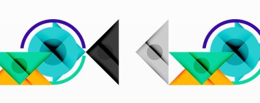 Katmanlı üçgenler, daireler ve gradyanlarla birlikte geometrik soyut tasarım, keskin zıtlıklar ve derinlikle yapılandırılmış bir model oluşturur.