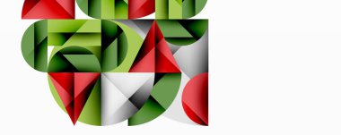 Üst üste binen daireler ve gradyanlarla soyut geometrik çizimler, daire kare üçgen şekilleri arka plan şekilleri keskin açısal kesikler, pürüzsüz gölgeleme ve yapılandırılmış katman bileşimi