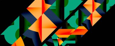 Daireler, yarı daireler, kareler ve yuvarlak üçgenler. Duvar kağıdı, afiş, arkaplan, kart, kitap illüstrasyonu, iniş sayfası için geometrik mozaik mozaik desen soyut arkaplan