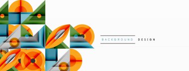 Kesişen şekiller, daireler, üçgenler ve gradyanlar ile geometrik soyut bileşim, canlı renkleri ve dinamik karşıtlıkları harmanlayarak modern, geleceksel bir görsel tasarım yaratmak için