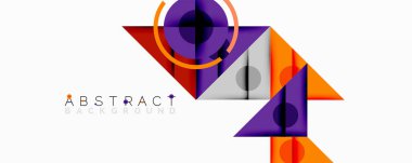 Kesişen üçgenler, daireler ve gradyanlarla soyut geometrik bileşim, derinlik ve kontrastla dinamik bir katman oluşturur.