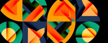 Daireler, yarı daireler, kareler ve yuvarlak üçgenler. Duvar kağıdı, afiş, arkaplan, kart, kitap illüstrasyonu, iniş sayfası için geometrik mozaik mozaik desen soyut arkaplan