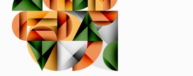 Katmanlı daireler ve açısal segmentlerle modern soyut kompozisyon gradyan, şeffaflık efektleri ve yapılandırılmış geometrik düzen içerir.