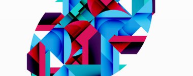 Daireler, yarı daireler, kareler ve yuvarlak üçgenler. Duvar kağıdı, afiş, arkaplan, kart, kitap illüstrasyonu, iniş sayfası için geometrik mozaik mozaik desen soyut arkaplan