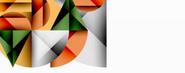 Katmanlı daireler ve açısal segmentlerle modern soyut kompozisyon gradyan, şeffaflık efektleri ve yapılandırılmış geometrik düzen içerir.