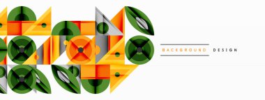 Keskin açılı dinamik geometrik bileşim, dairesel biçimler ve eğim renkleri