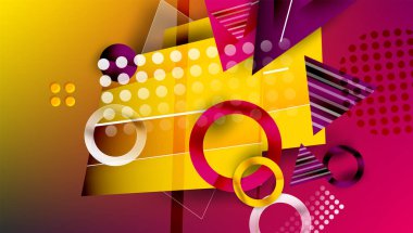 Soyut arkaplan - üst üste binen daireler, dikdörtgenler, ve yüksek eğimli üçgenler. Yarı saydam şekiller derinlik ve denge yaratır