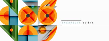 Kesişen şekiller, daireler, üçgenler ve gradyanlar ile geometrik soyut bileşim, canlı renkleri ve dinamik karşıtlıkları harmanlayarak modern, geleceksel bir görsel tasarım yaratmak için