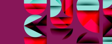 Çemberler ve üçgenlerin kesiştiği soyut geometrik desen. Yüksek kontrastlı kompozisyon derinlik yaratır ve dinamik, modern estetik