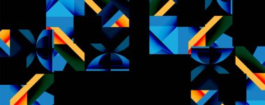 Daireler, yarı daireler, kareler ve yuvarlak üçgenler. Duvar kağıdı, afiş, arkaplan, kart, kitap illüstrasyonu, iniş sayfası için geometrik mozaik mozaik desen soyut arkaplan