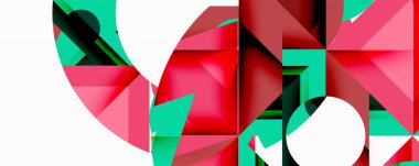 Daireler, yarı daireler, kareler ve yuvarlak üçgenler. Duvar kağıdı, afiş, arkaplan, kart, kitap illüstrasyonu, iniş sayfası için geometrik mozaik mozaik desen soyut arkaplan