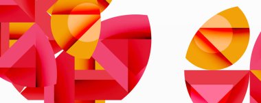 Birbirine kenetlenmiş dairesel ve açısal şekillerle soyut geometrik bileşim, pürüzsüz gradyanlar ve beyaz arkaplan üzerinde keskin karşıtlıklar