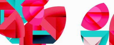 Birbirine kenetlenmiş dairesel ve açısal şekillerle soyut geometrik bileşim, pürüzsüz gradyanlar ve beyaz arkaplan üzerinde keskin karşıtlıklar