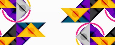 Kesişen üçgenler, daireler ve gradyanlarla soyut geometrik bileşim, derinlik ve kontrastla dinamik bir katman oluşturur.