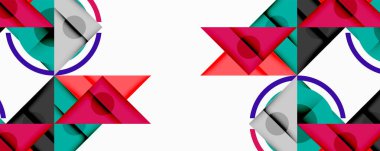 Kesişen üçgenler, daireler ve gradyanlarla soyut geometrik bileşim, derinlik ve kontrastla dinamik bir katman oluşturur.