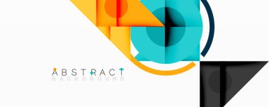 Kesişen üçgenler, daireler ve gradyanlarla soyut geometrik bileşim, derinlik ve kontrastla dinamik bir katman oluşturur.