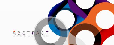 Üst üste binen dairesel ve tüp şekilli soyut daire ögesi bileşimi, pürüzsüz gradyanlar, şeffaflık efektleri ve dinamik katman