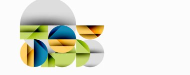 Katmanlı daireler ve açısal segmentlerle modern soyut kompozisyon gradyan, şeffaflık efektleri ve yapılandırılmış geometrik düzen içerir.