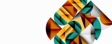 Katmanlı daireler ve açısal segmentlerle modern soyut kompozisyon gradyan, şeffaflık efektleri ve yapılandırılmış geometrik düzen içerir.