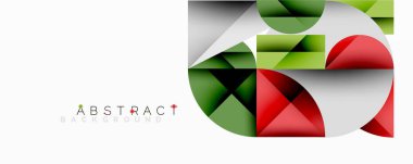 Üst üste binen daireler ve gradyanlarla soyut geometrik çizimler, daire kare üçgen şekilleri arka plan şekilleri keskin açısal kesikler, pürüzsüz gölgeleme ve yapılandırılmış katman bileşimi