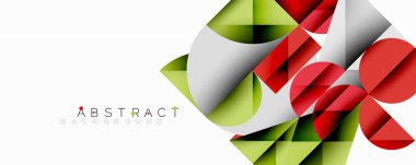 Kesişen daireler, üçgenler, kareler ve keskin açılarla soyut geometrik tasarım gradyan, derinlik ve kontrast içeren katmanlı bir bileşim yaratır.